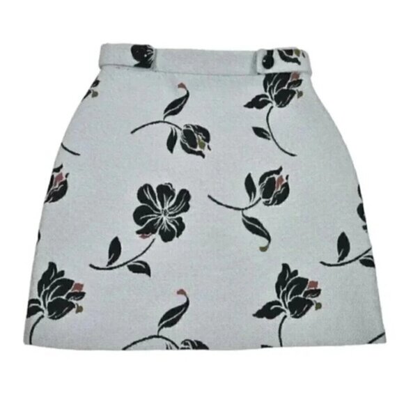 Zara Mini Floral Jacquard Skirt Baby Blue A-Line  Size Small - Picture 4 of 9